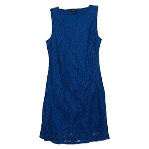 Spense PETITE Blue Lace Sleeveless Scoop Neck Ruched Sheath Dress- Size PL Large